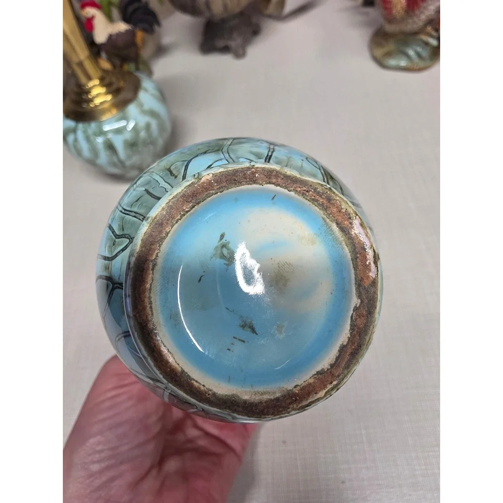 Vintage EB Holland Brass and Marbled Ceramic Bud Vases set of 2 Mid Century